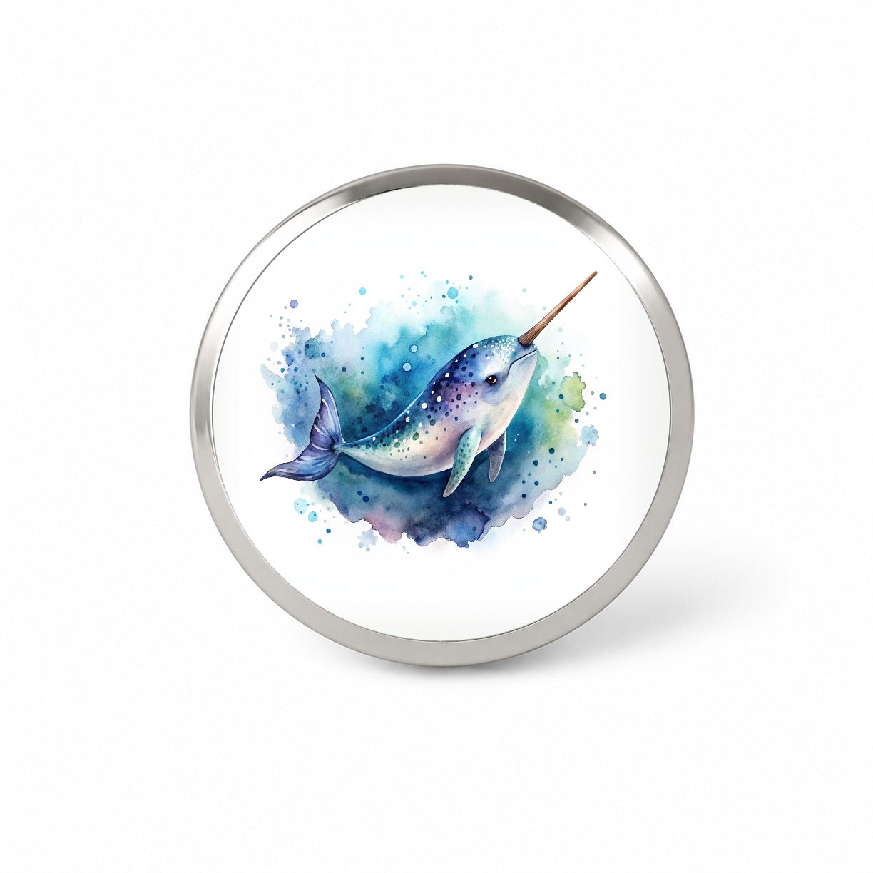 Narwhal Swimming Unicorn of the Sea Watercolor Novelty Hat Backpack Lapel Pin
