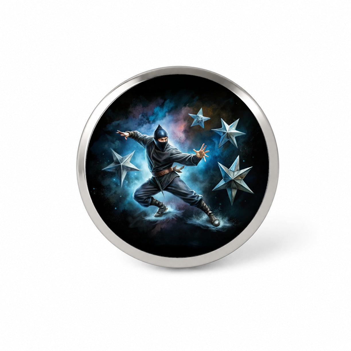 Ninja Warrior Throwing Stars Black Watercolor Novelty Hat Backpack Lapel Pin