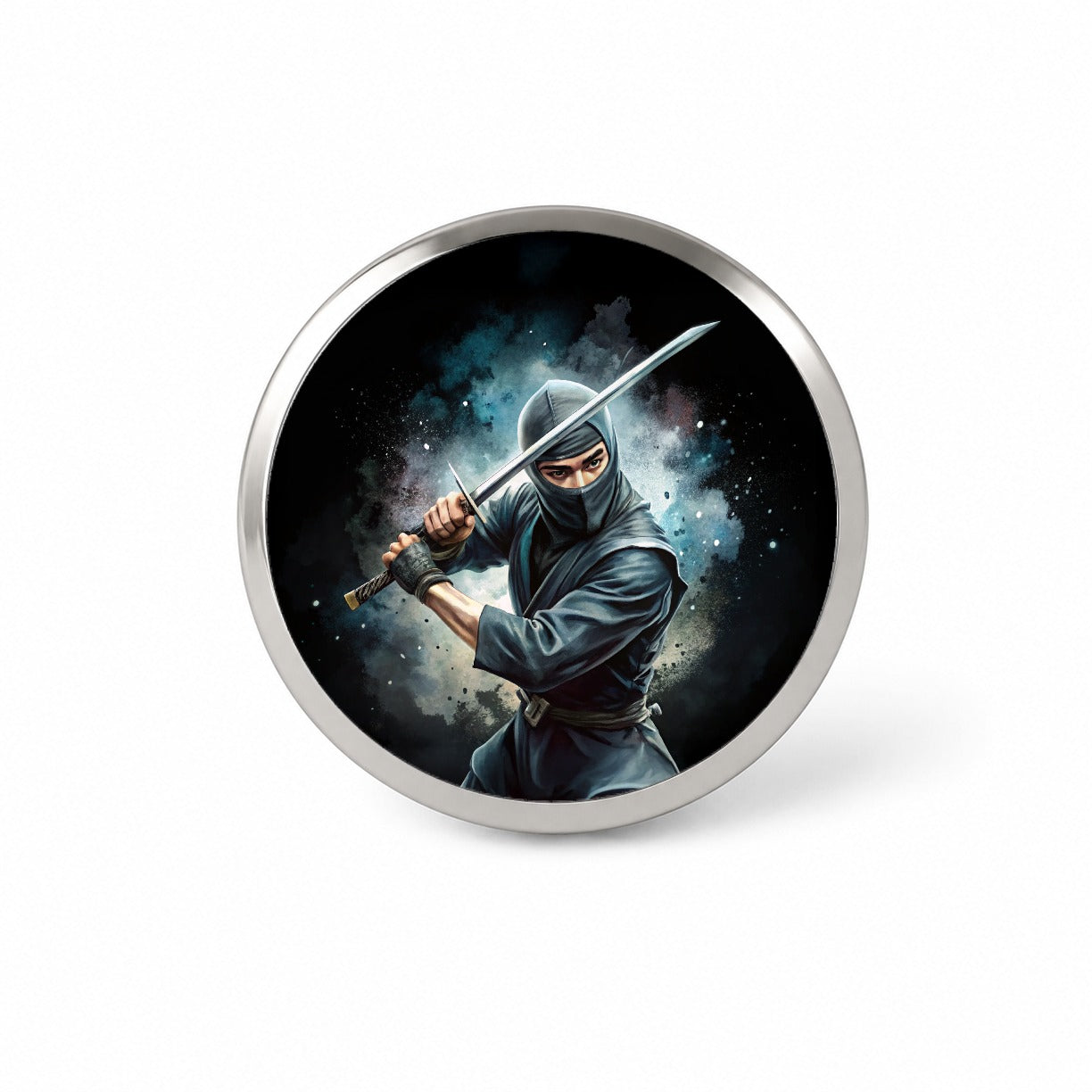 Ninja With Katana Black Watercolor Novelty Hat Backpack Lapel Pin