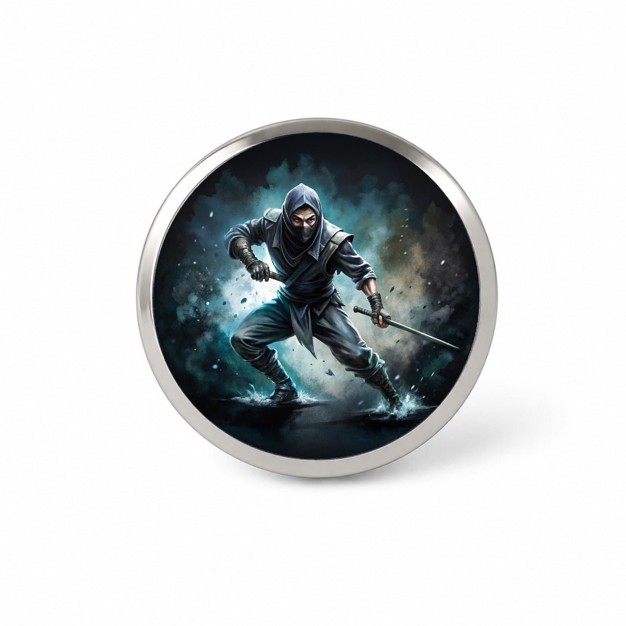 Ninja with Katana Sword Black Watercolor Novelty Hat Backpack Lapel Pin
