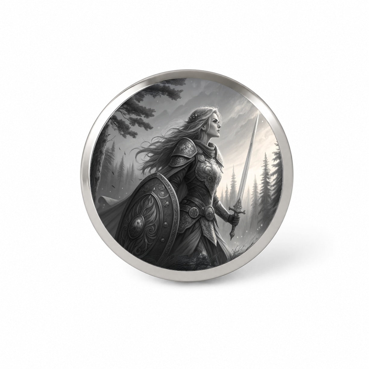 Nordic Viking Fantasy Woman Warrior Black And White Novelty Hat Backpack Lapel Pin