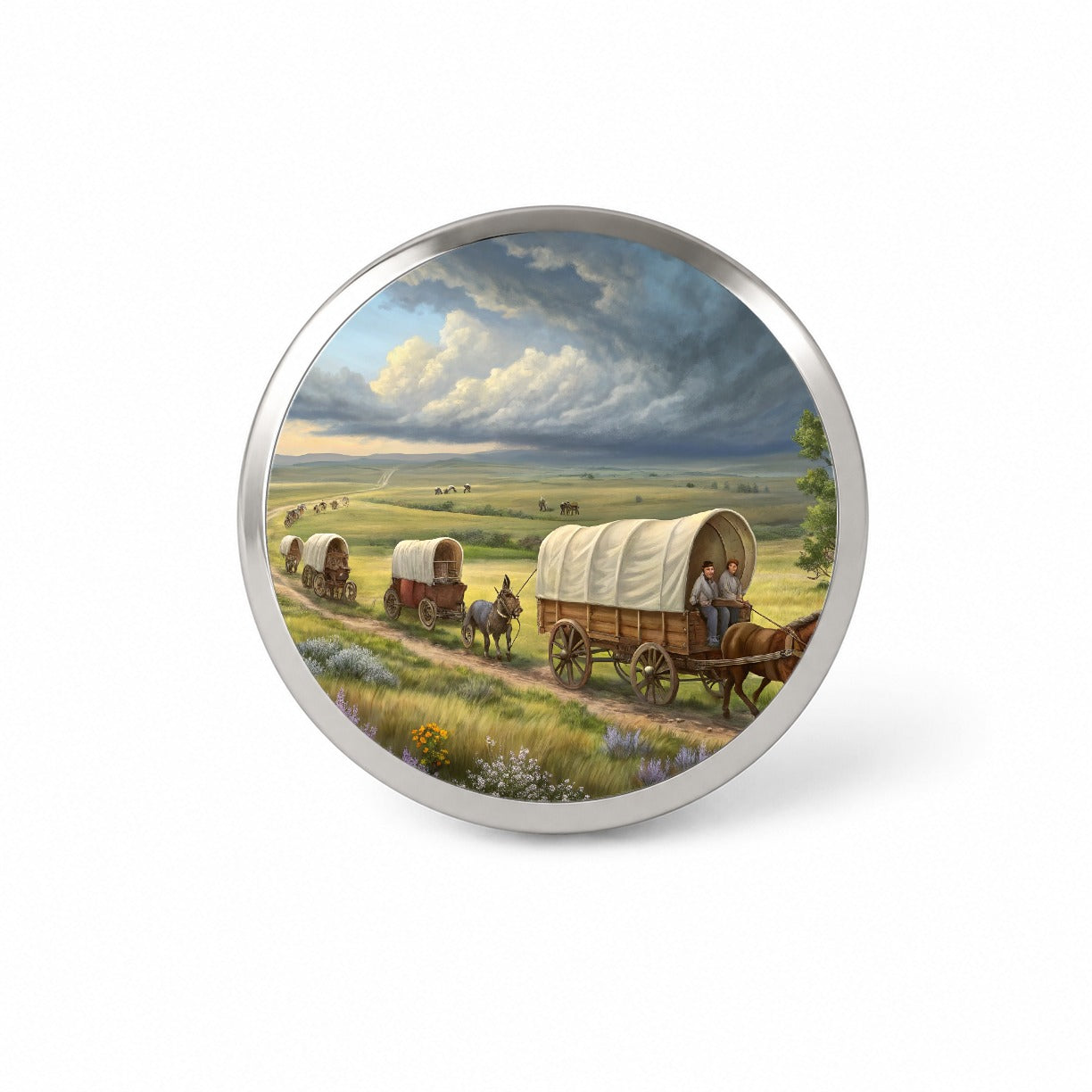 Old West Covered Wagons Crossing The Prairie Western Novelty Hat Backpack Lapel Pin