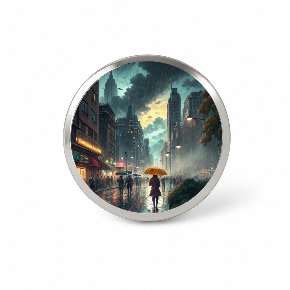Rain Storm In The City at Night Novelty Hat Backpack Lapel Pin