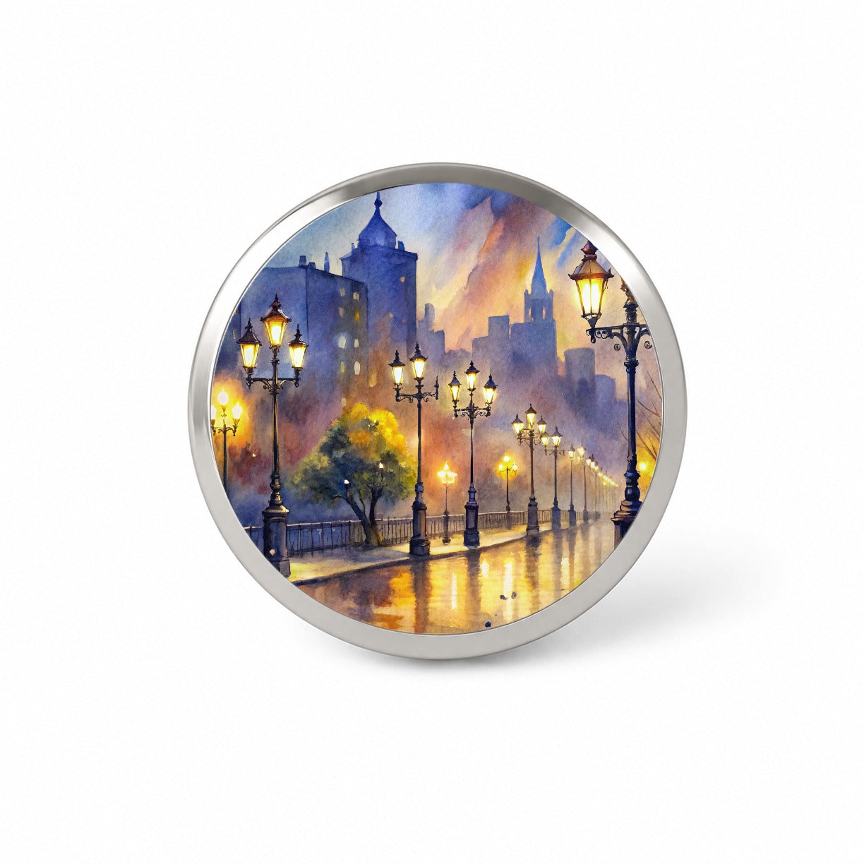 Raining In The City At Night Watercolor Novelty Hat Backpack Lapel Pin