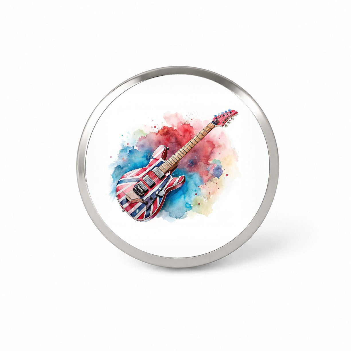 Red White Blue Rock and Roll Guitar Watercolor Novelty Hat Backpack Lapel Pin