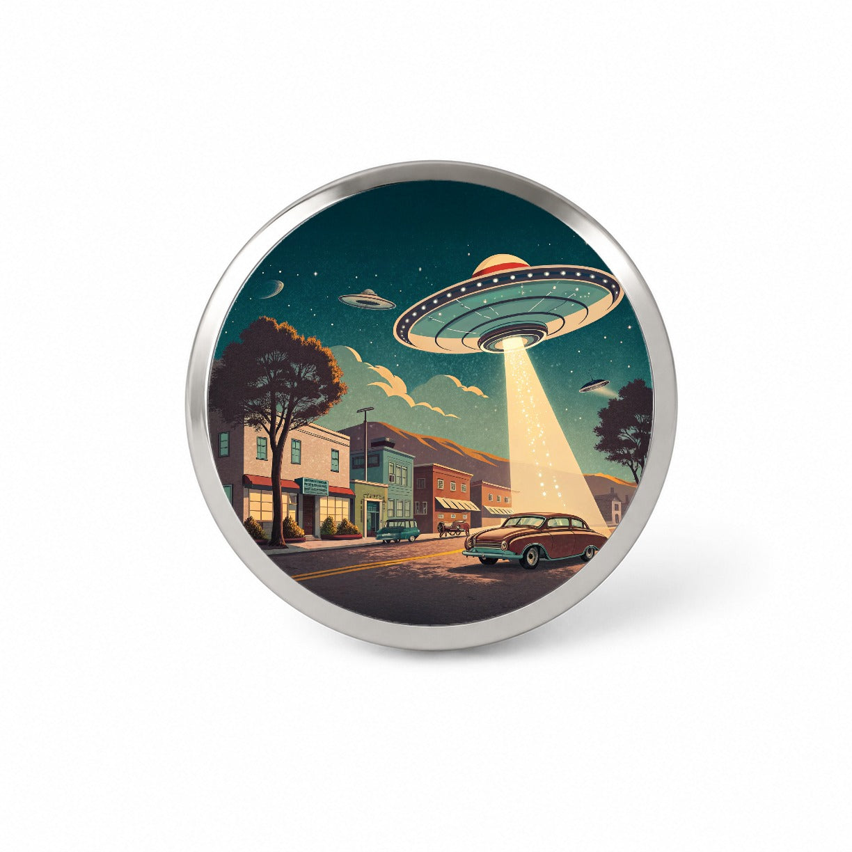 Retro Sci-fi 50's Poster Art Flying Saucer Novelty Hat Backpack Lapel Pin