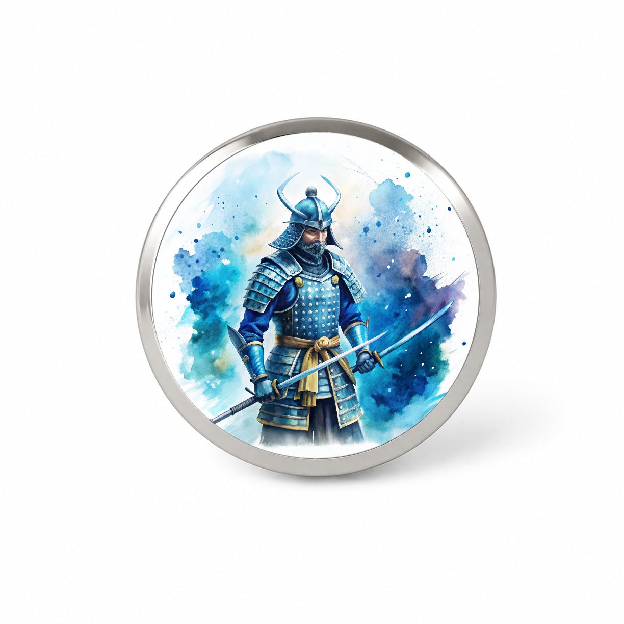 Samurai With Katana And Blue Armor Watercolor Novelty Hat Backpack Lapel Pin