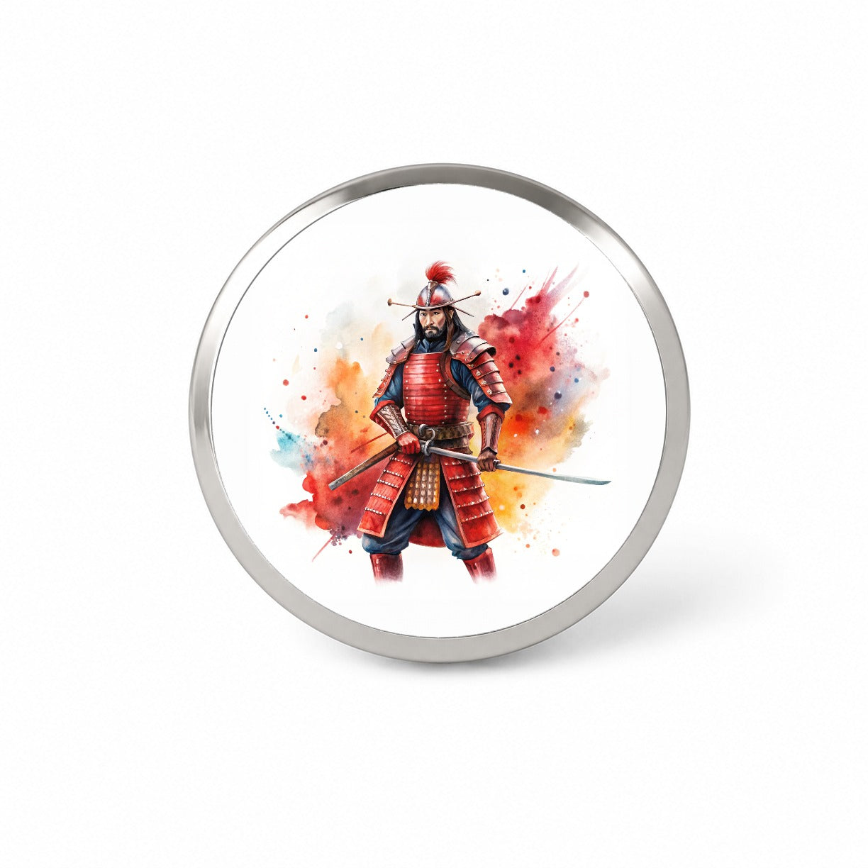 Samurai With Katana And Red Armor Watercolor Novelty Hat Backpack Lapel Pin