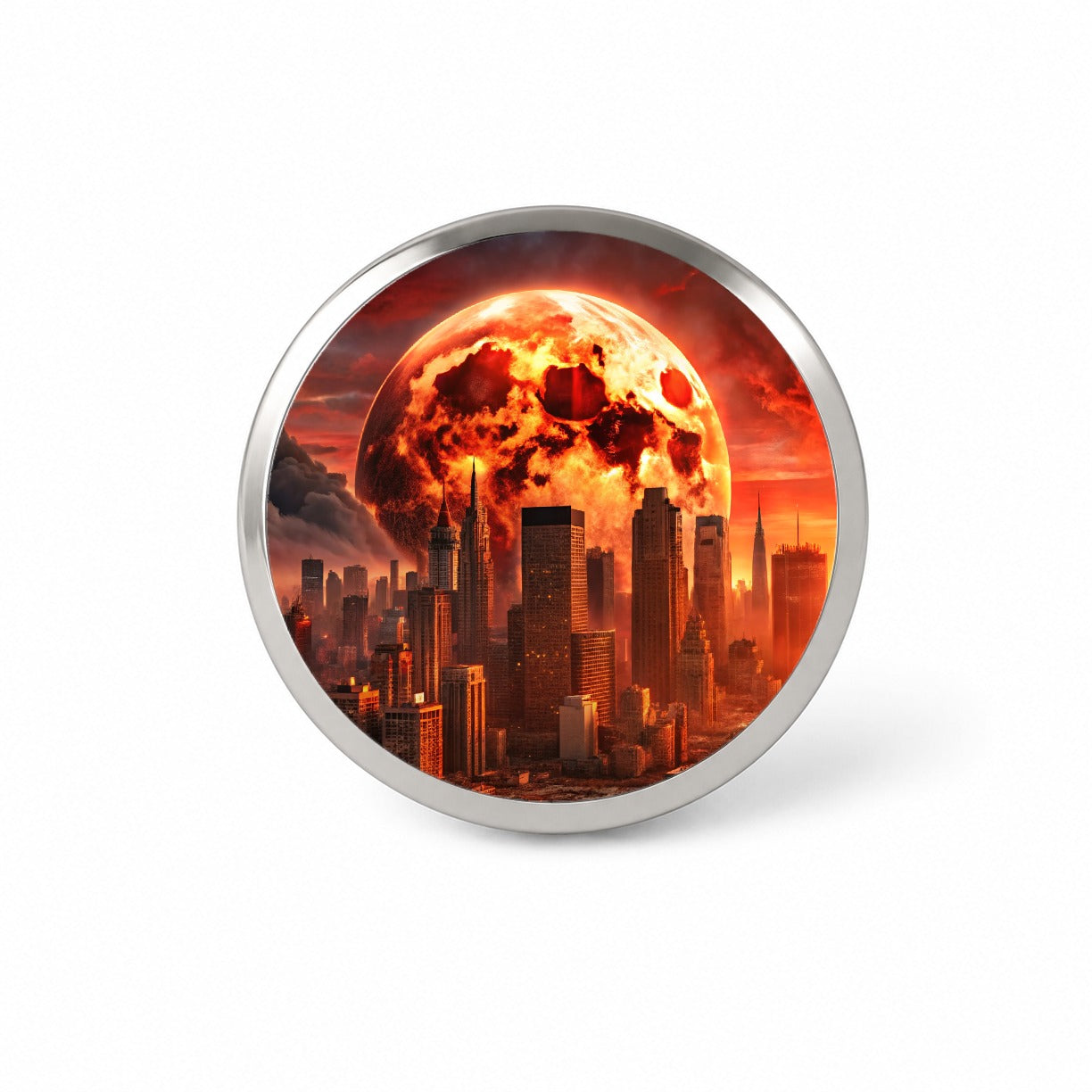 Sci-fi Apocalypse Cityscape Under A Red Full Moon Novelty Hat Backpack Lapel Pin