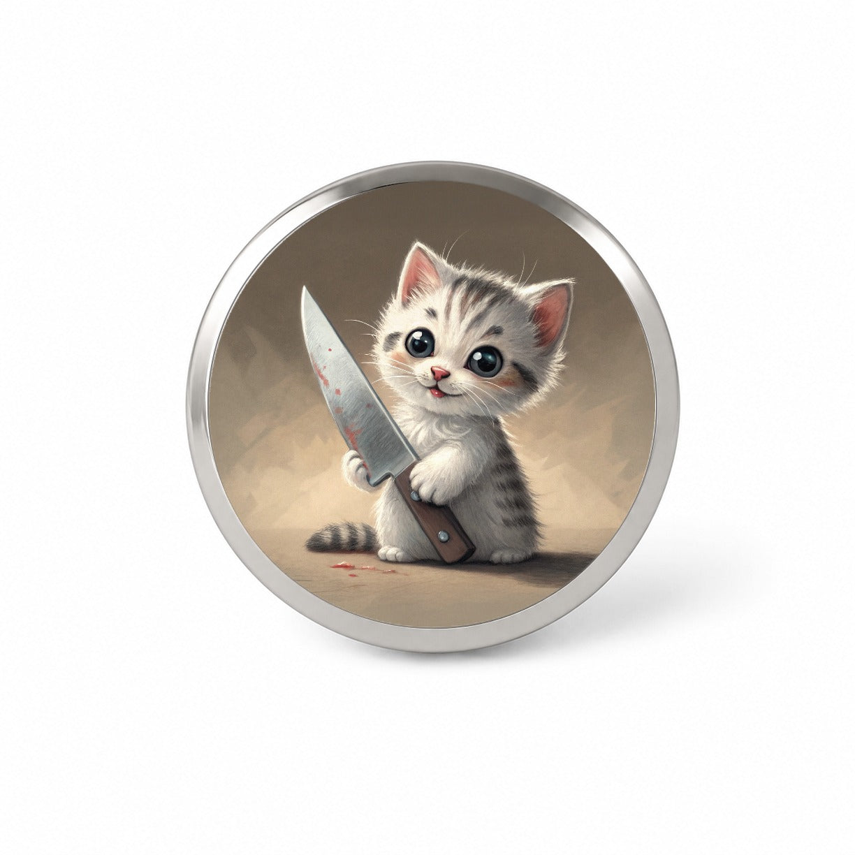 Small Cute Cat Kitten with a Butcher Knife Funny Novelty Hat Backpack Lapel Pin