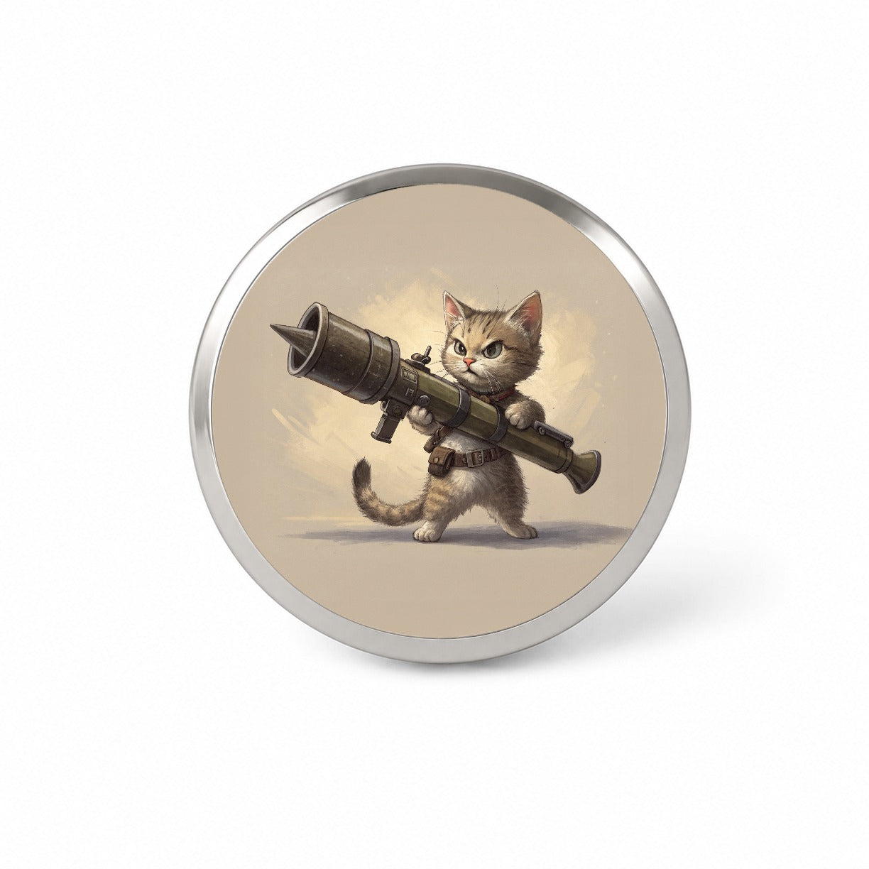Small Fuzzy Cat Kitten with a Rocket Launcher Funny Novelty Hat Backpack Lapel Pin