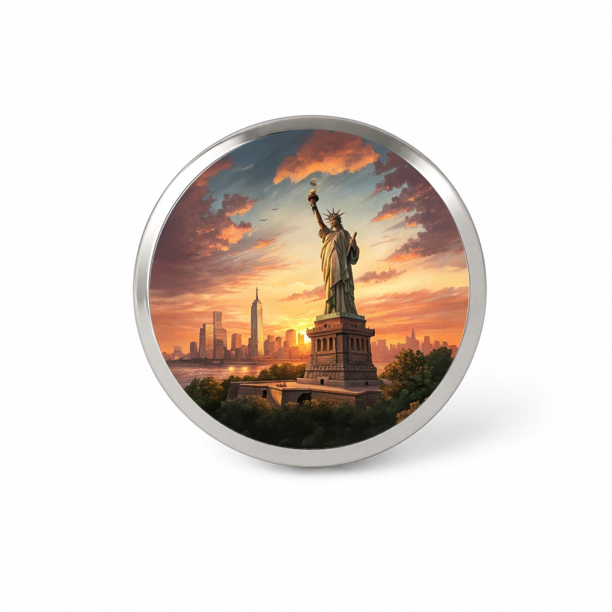 Statue Of Liberty During Sunset New York City Novelty Hat Backpack Lapel Pin