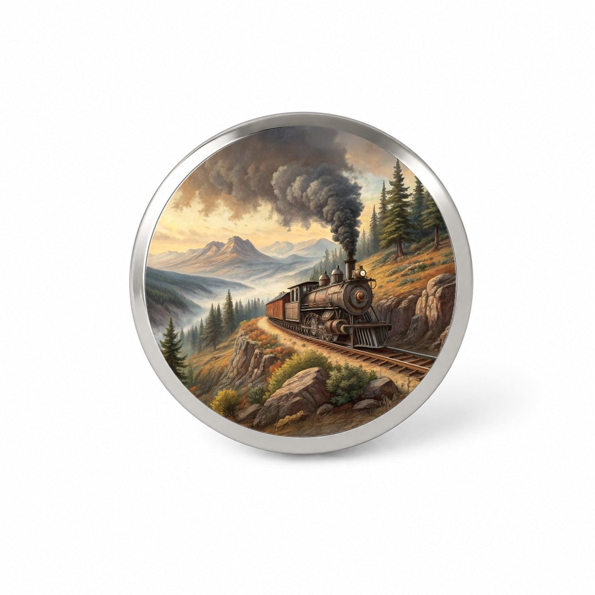 Steam Locomotive Coming Around The Mountain Old West Western Novelty Hat Backpack Lapel Pin