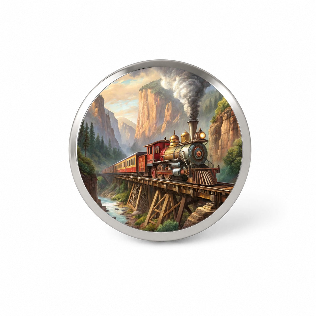Steam Locomotive Crossing Gorge Old West Western Novelty Hat Backpack Lapel Pin