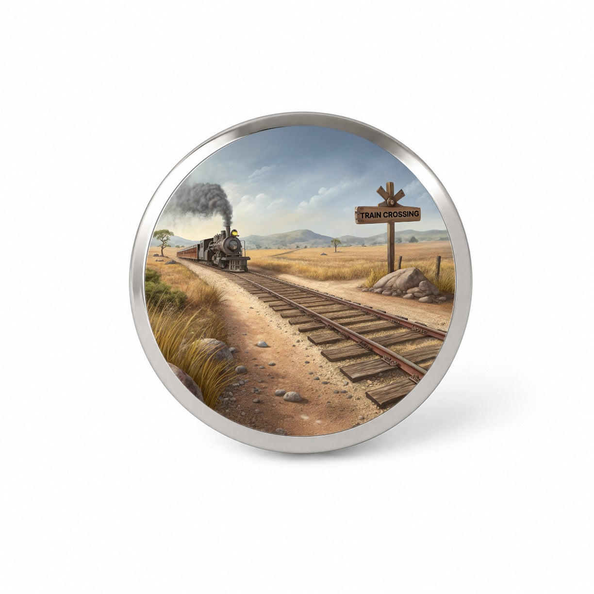 Steam Locomotive Train Crossing Old West Western Novelty Hat Backpack Lapel Pin