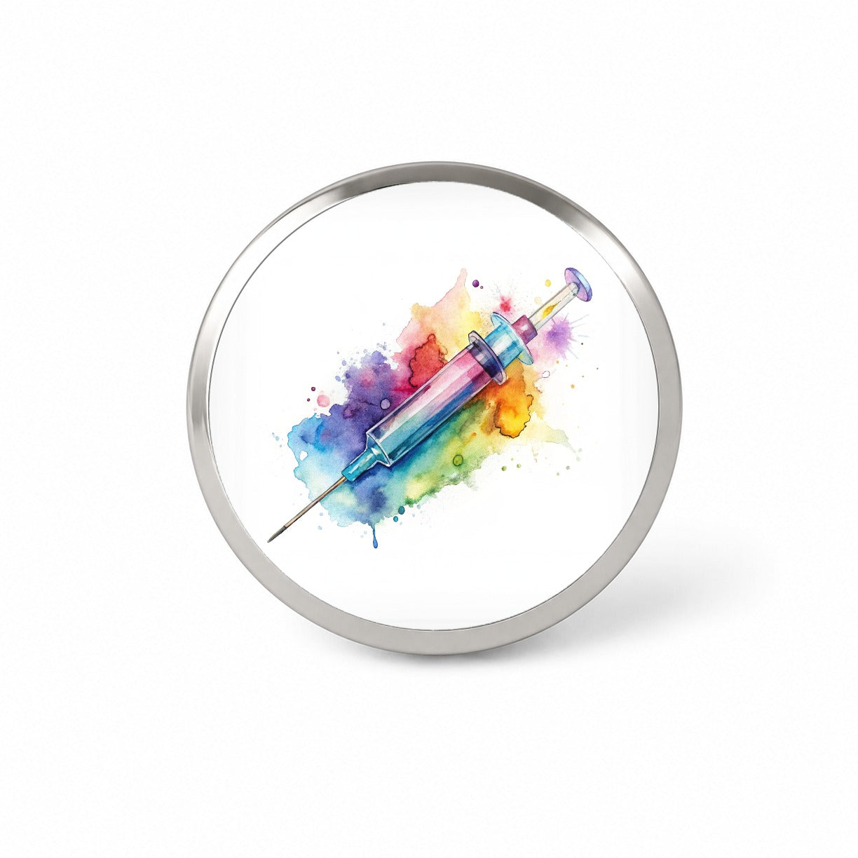 Syringe Shot Medical Vaccine Watercolor Novelty Hat Backpack Lapel Pin