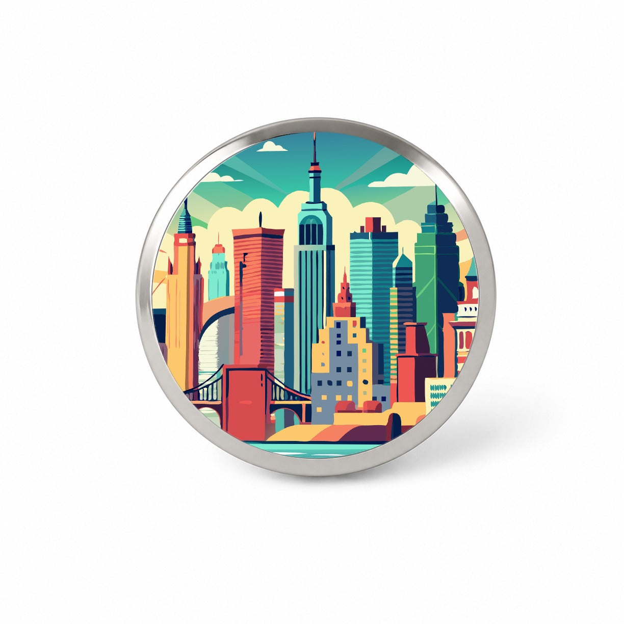 Vibrant Colored New York City Skyline Landscape Novelty Hat Backpack Lapel Pin
