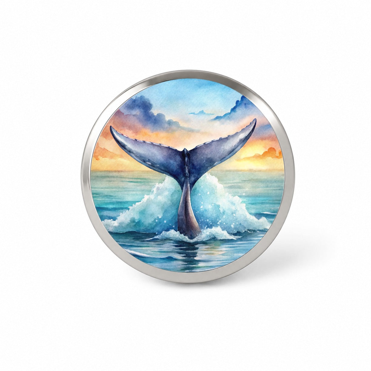Whale Tail Ocean Watercolor Novelty Hat Backpack Lapel Pin