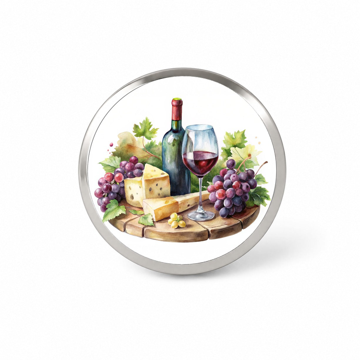 Wine Cheese Grapes on Board Watercolor Novelty Hat Backpack Lapel Pin