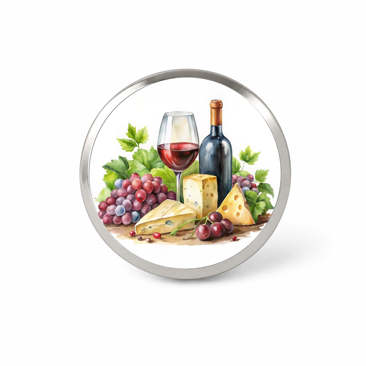Wine Cheese Grapes Watercolor Novelty Hat Backpack Lapel Pin