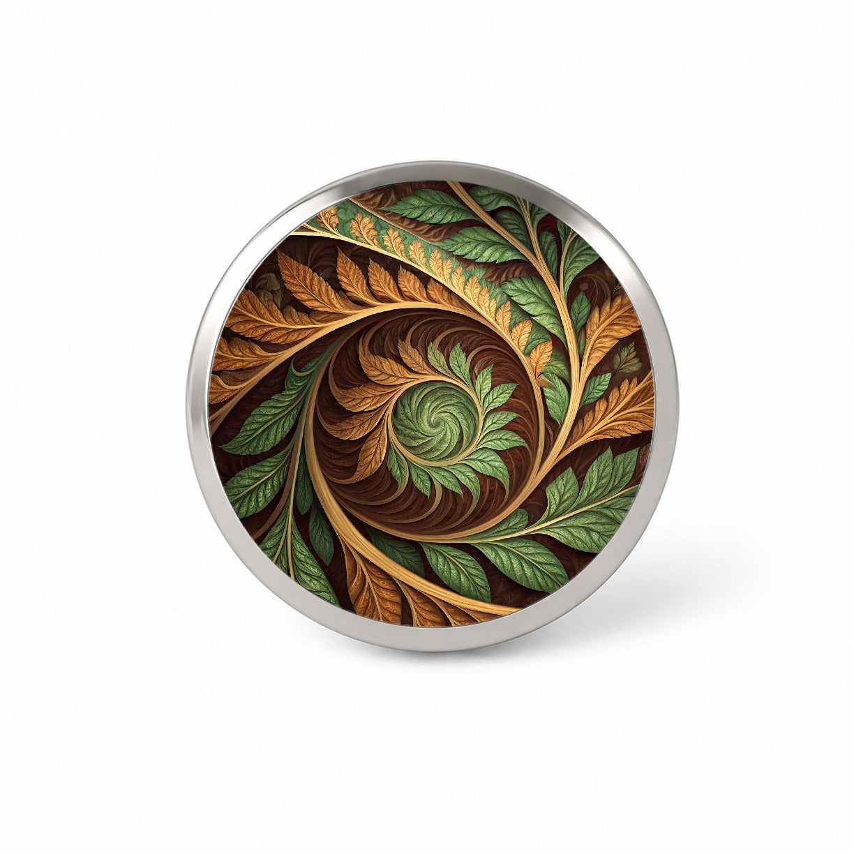 Abstract Brown Green Leaves Swirl Novelty Hat Backpack Lapel Pin