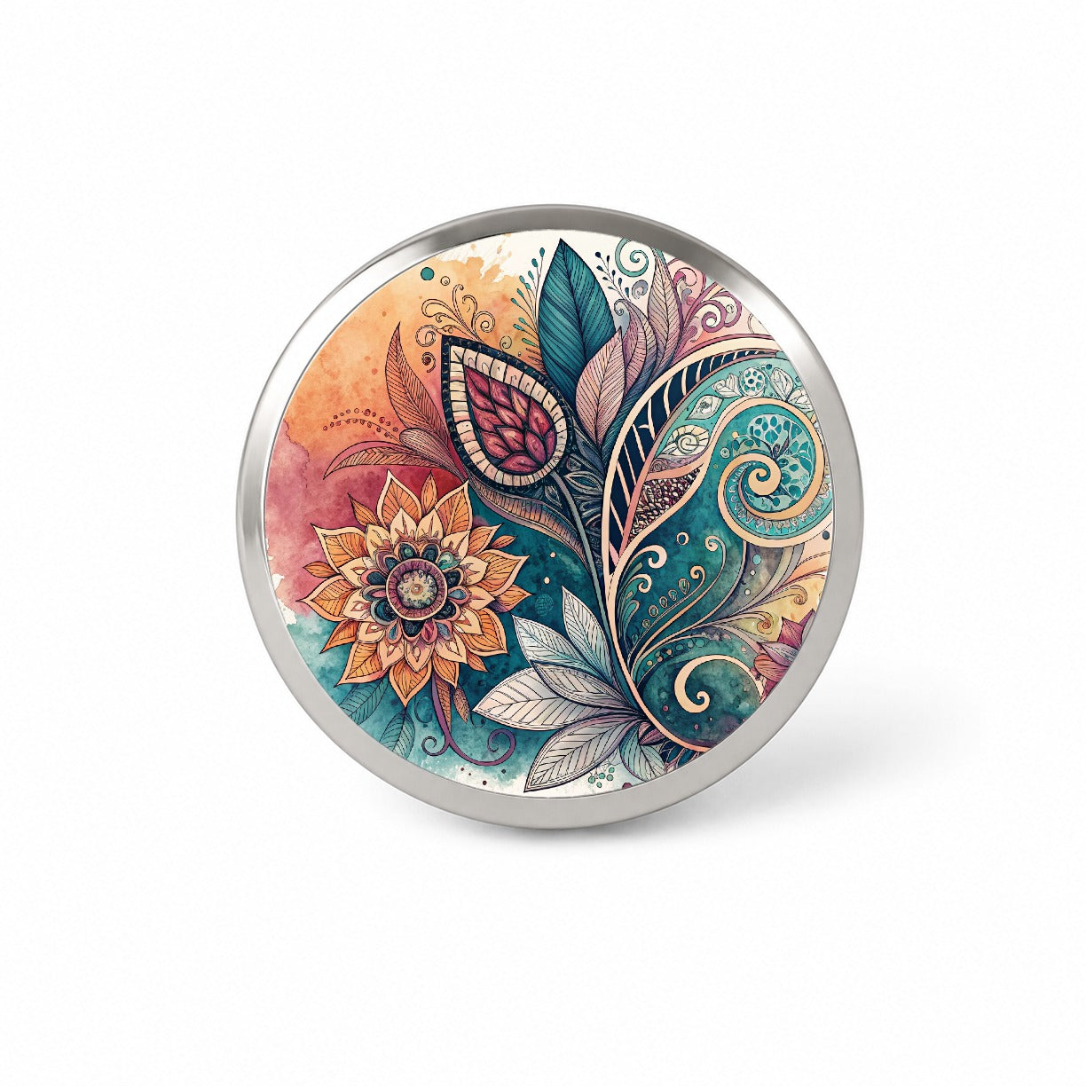 Abstract Deco Floral Leaves Swirl Design Novelty Hat Backpack Lapel Pin