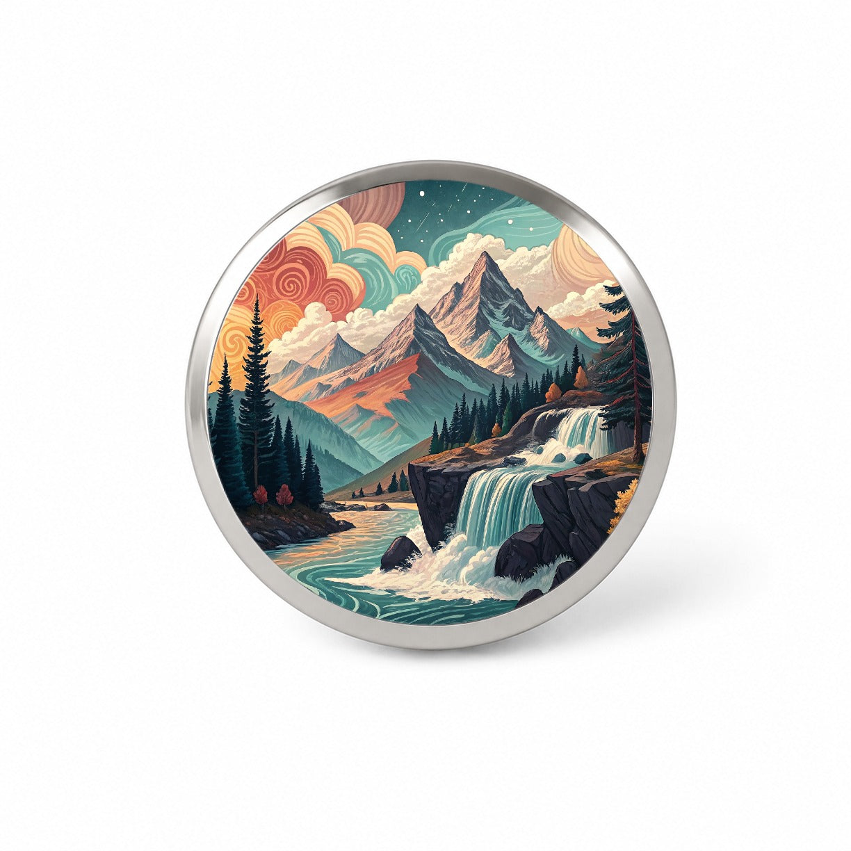 Abstract Mountains Waterfalls Landscape Novelty Hat Backpack Lapel Pin