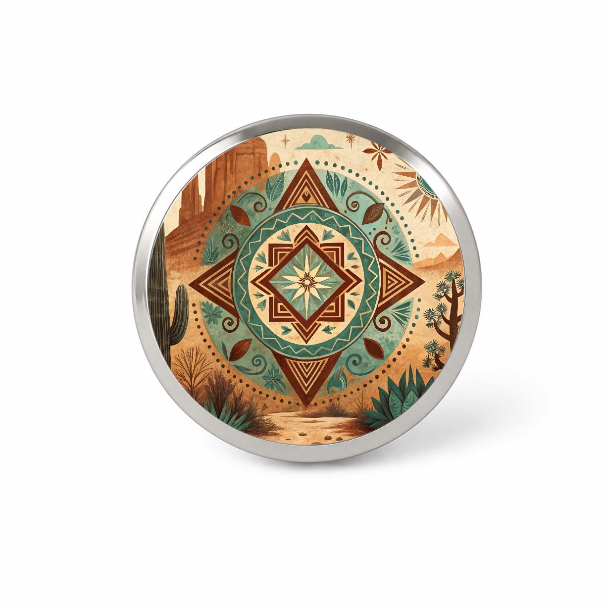 Abstract Southwestern Teal Brown Desert Design Novelty Hat Backpack Lapel Pin