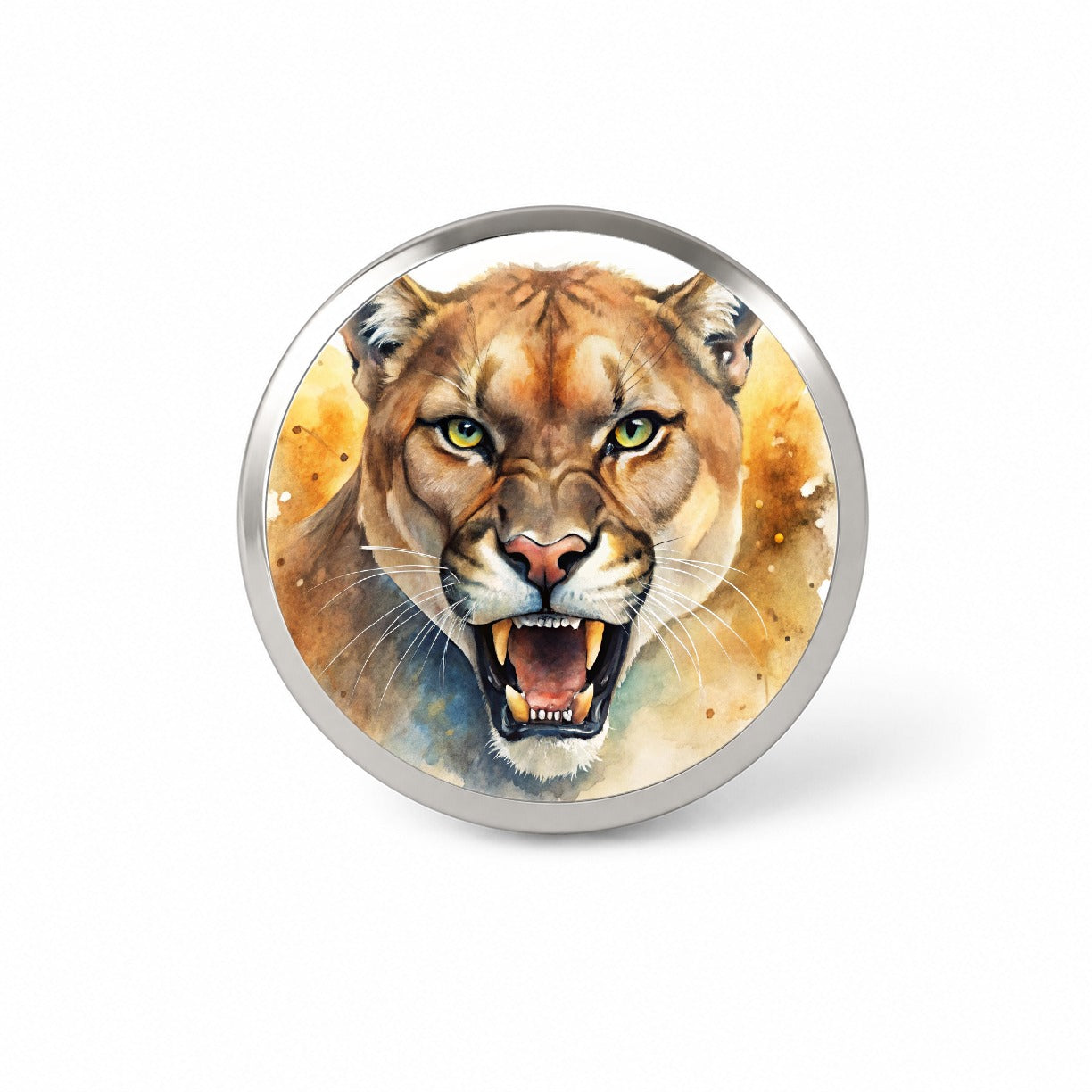 Angry Mountain Lion Cougar Watercolor Novelty Hat Backpack Lapel Pin