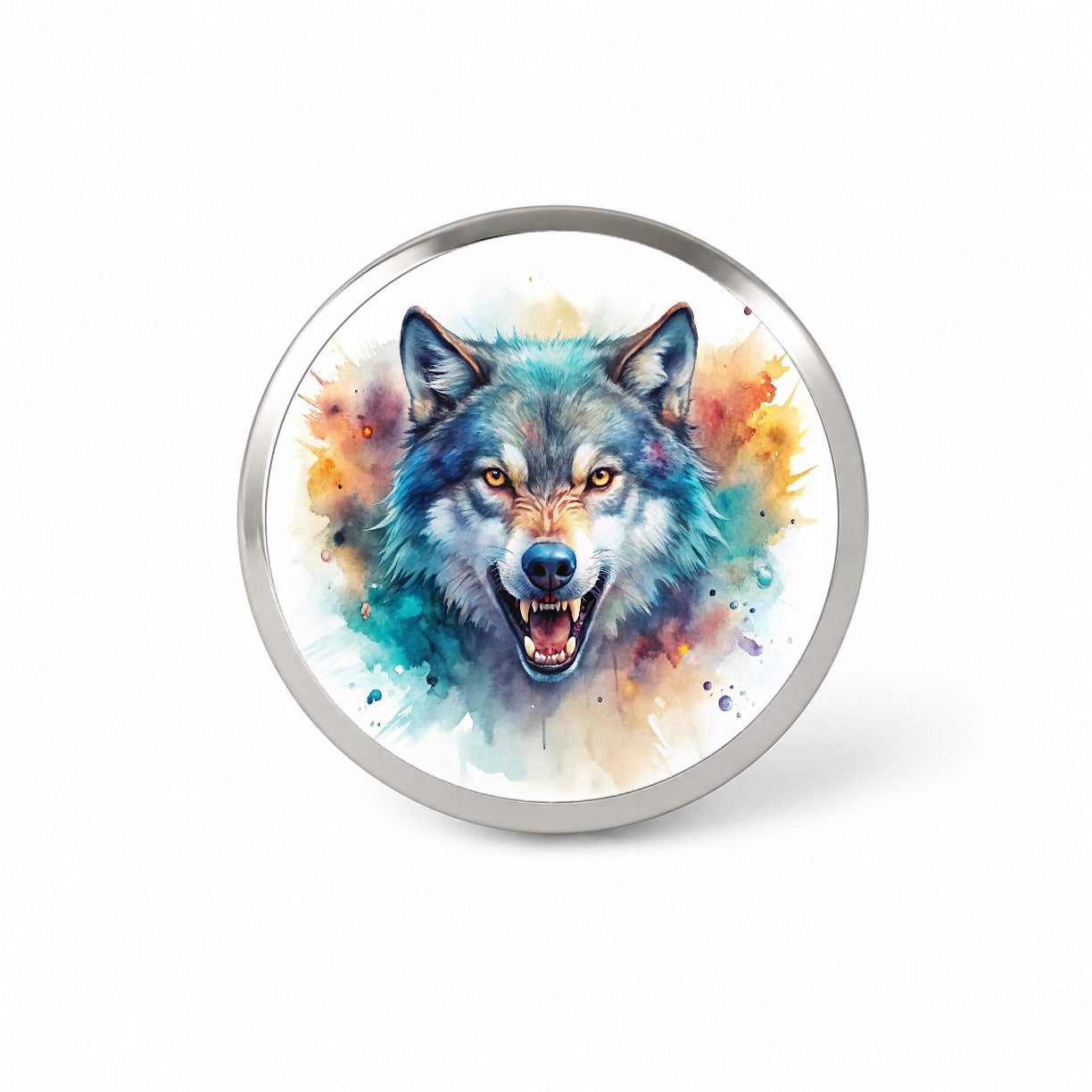Angry Wolf Watercolor Novelty Hat Backpack Lapel Pin