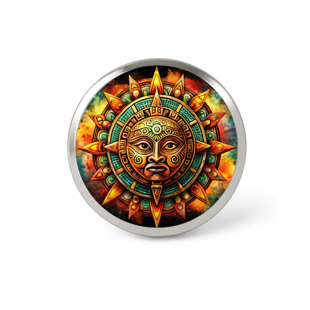 Aztec Sun God Symbol Watercolor Novelty Hat Backpack Lapel Pin