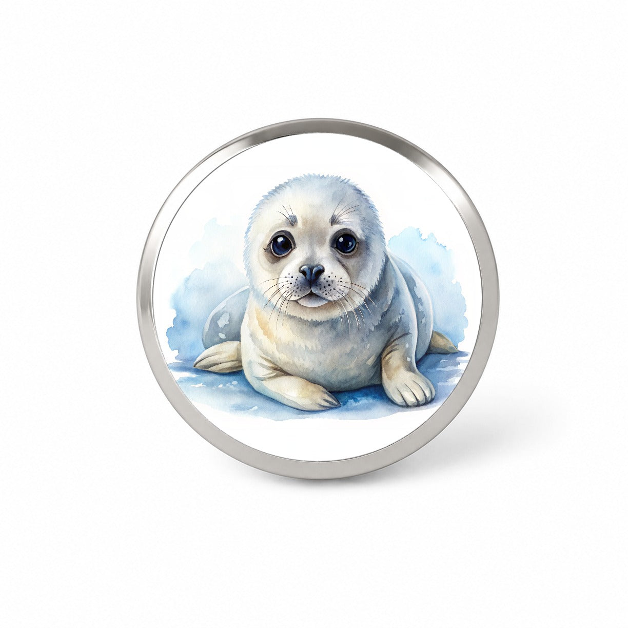 Baby Harp Seal Watercolor Novelty Hat Backpack Lapel Pin