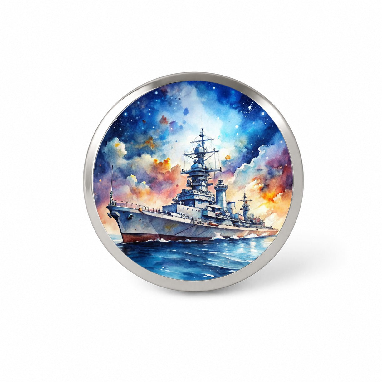 Battleship Under Fantasy Sky Watercolor Novelty Hat Backpack Lapel Pin