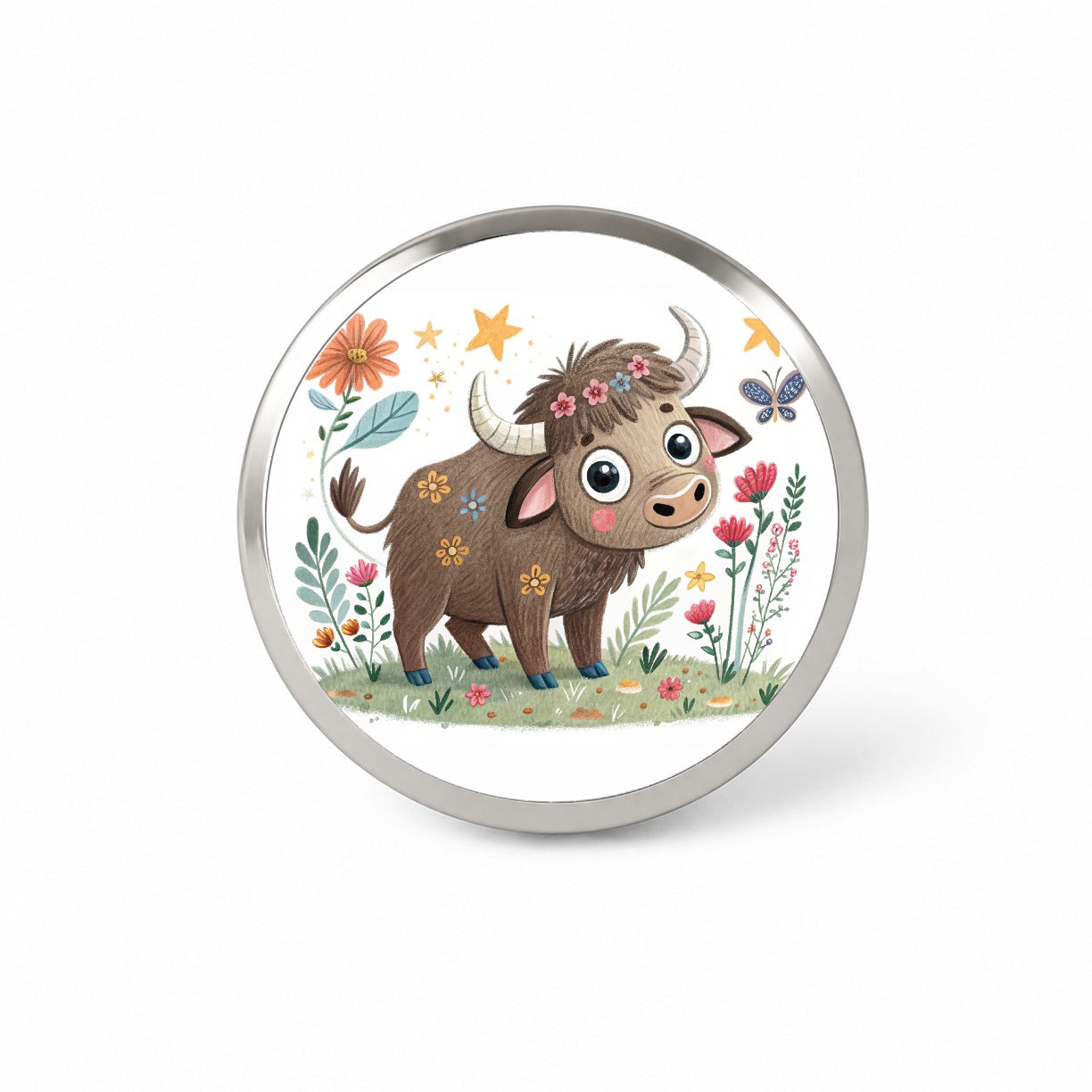 Bison Buffalo Children's Illustration Style Novelty Hat Backpack Lapel Pin