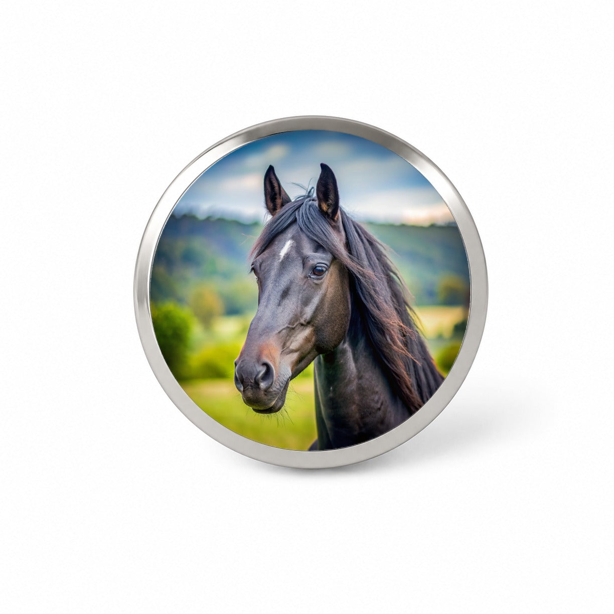 Black Horse Face Novelty Hat Backpack Lapel Pin