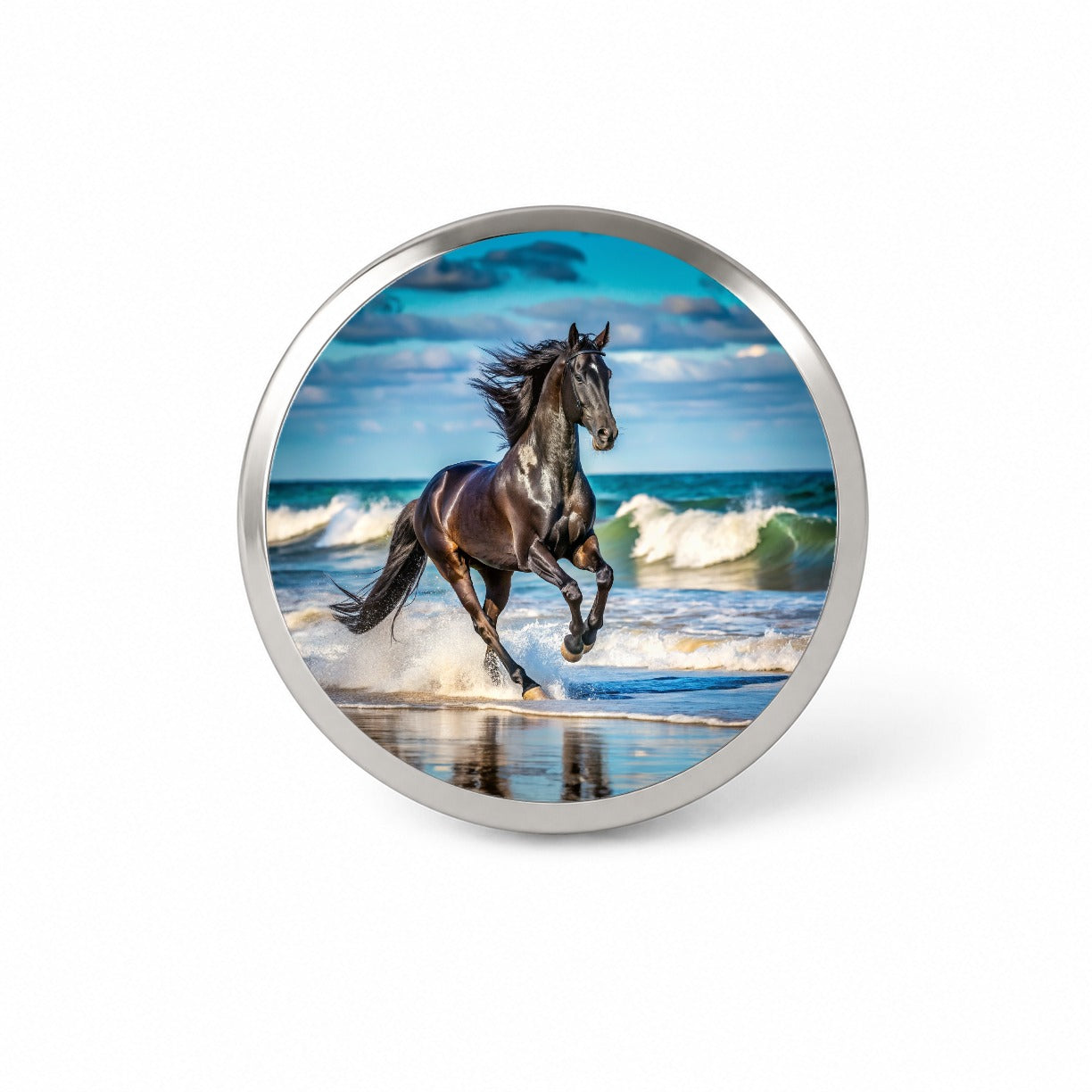 Black Horse Stallion Galloping On The Beach Novelty Hat Backpack Lapel Pin