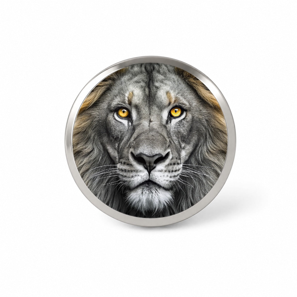 Black White Lion's Face with Gold Eyes Novelty Hat Backpack Lapel Pin