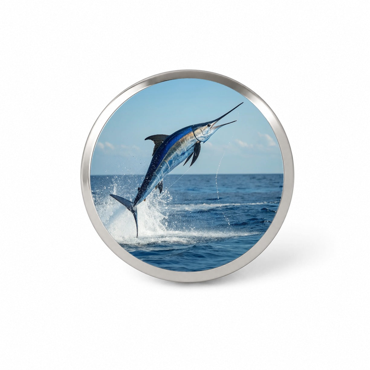 Blue Marlin Fish Leaping Out Of Water Novelty Hat Backpack Lapel Pin