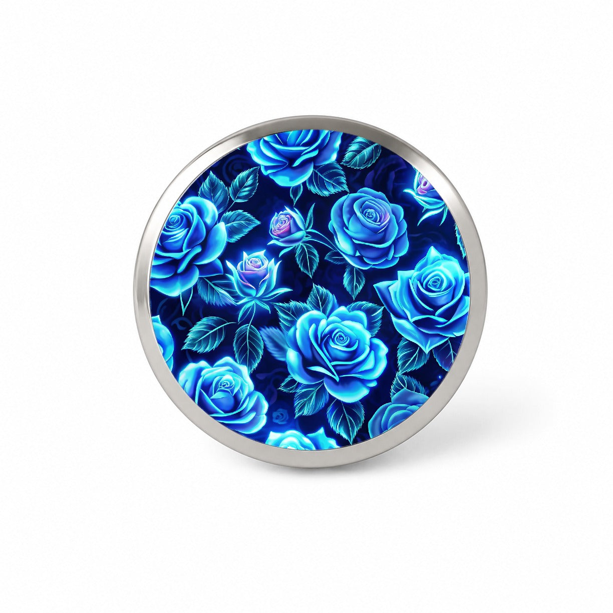 Blue Neon Rose Floral Pattern Novelty Hat Backpack Lapel Pin