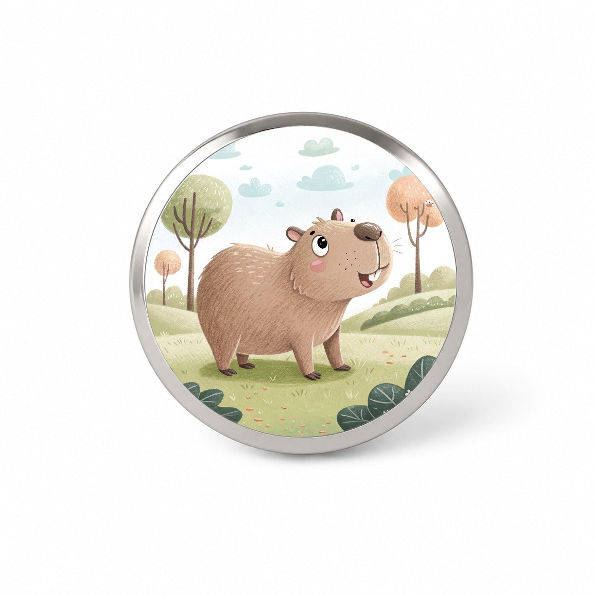 Capybara Children's Illustration Style Novelty Hat Backpack Lapel Pin