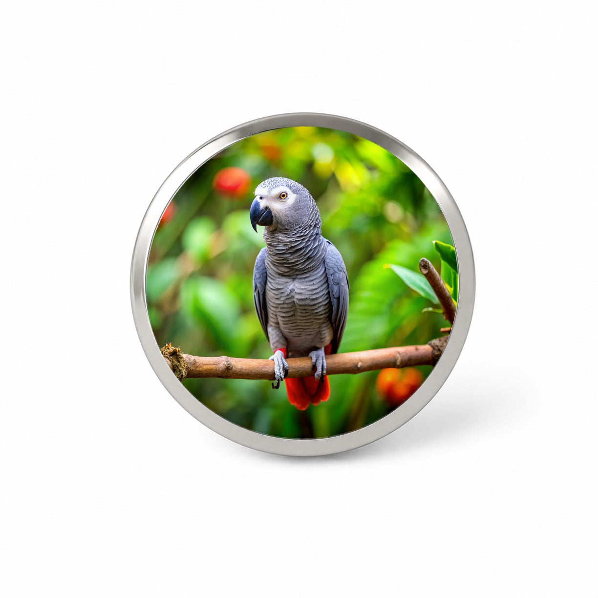 Congo African Grey Parrot Bird On Branch Novelty Hat Backpack Lapel Pin