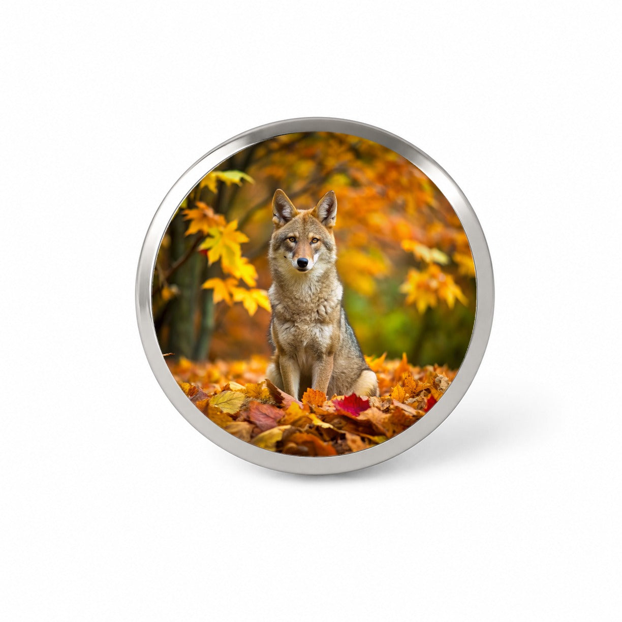 Coyote Sitting In The Fall Leaves Novelty Hat Backpack Lapel Pin