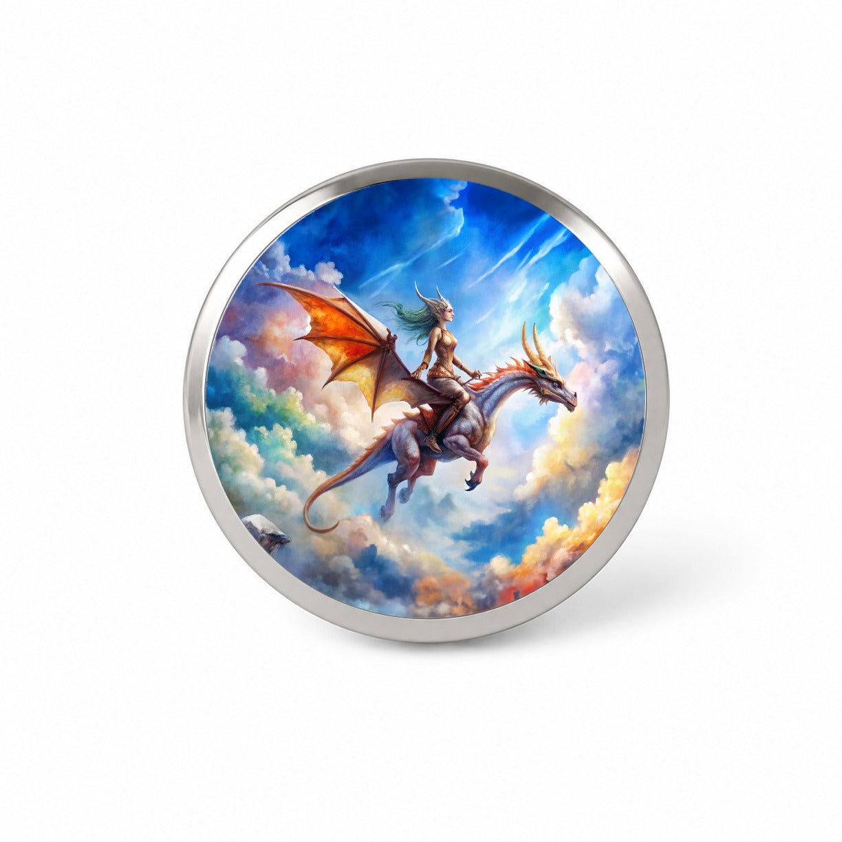 Dragon and Rider Flying Watercolor Novelty Hat Backpack Lapel Pin