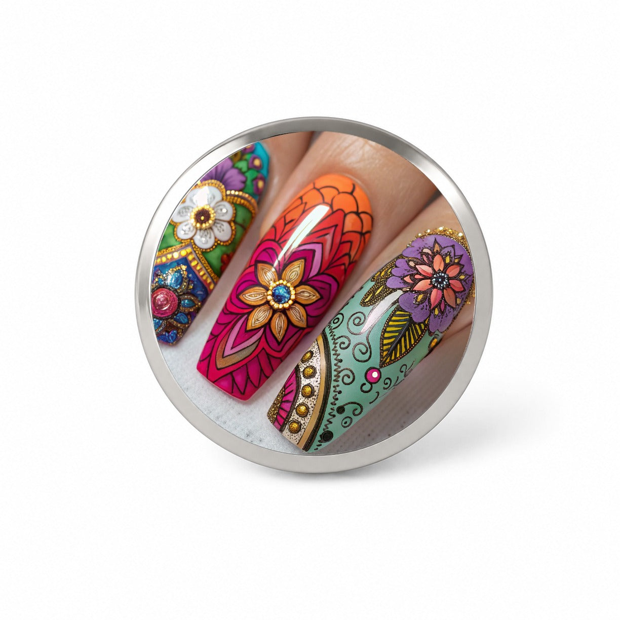 Elaborately Painted Decorated Finger Nails Novelty Hat Backpack Lapel Pin