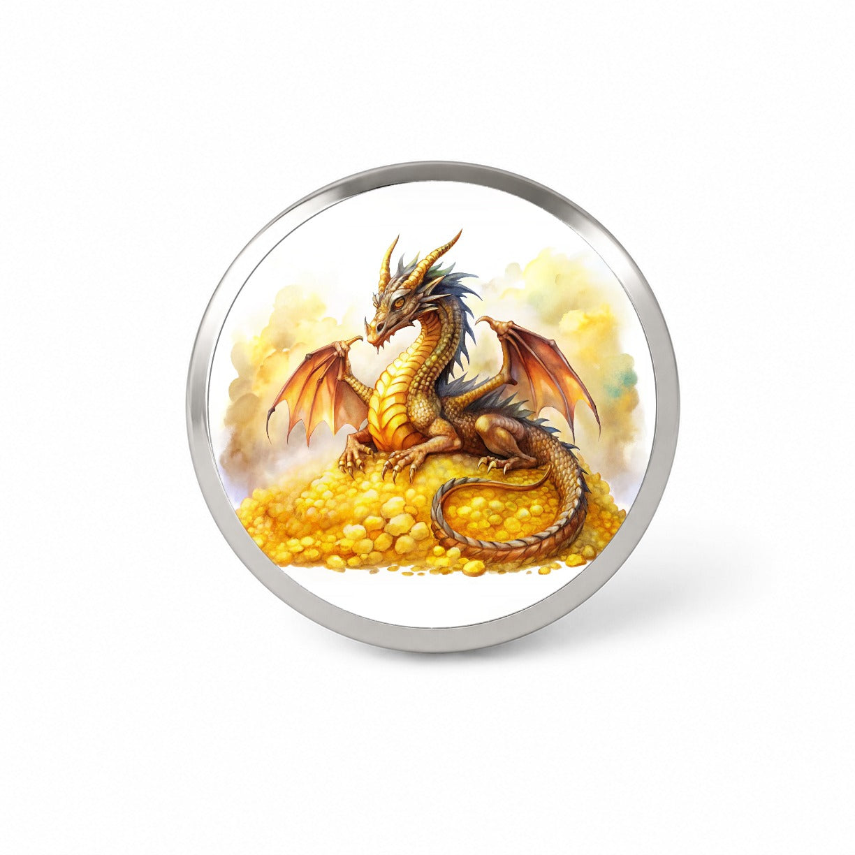 Fantasy Dragon Laying on Gold Watercolor Novelty Hat Backpack Lapel Pin