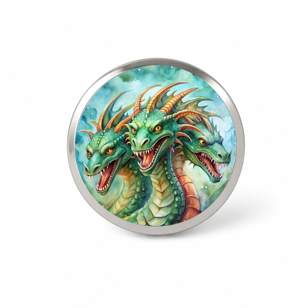 Fantasy Hydra Heads Mythical Monster Watercolor Novelty Hat Backpack Lapel Pin