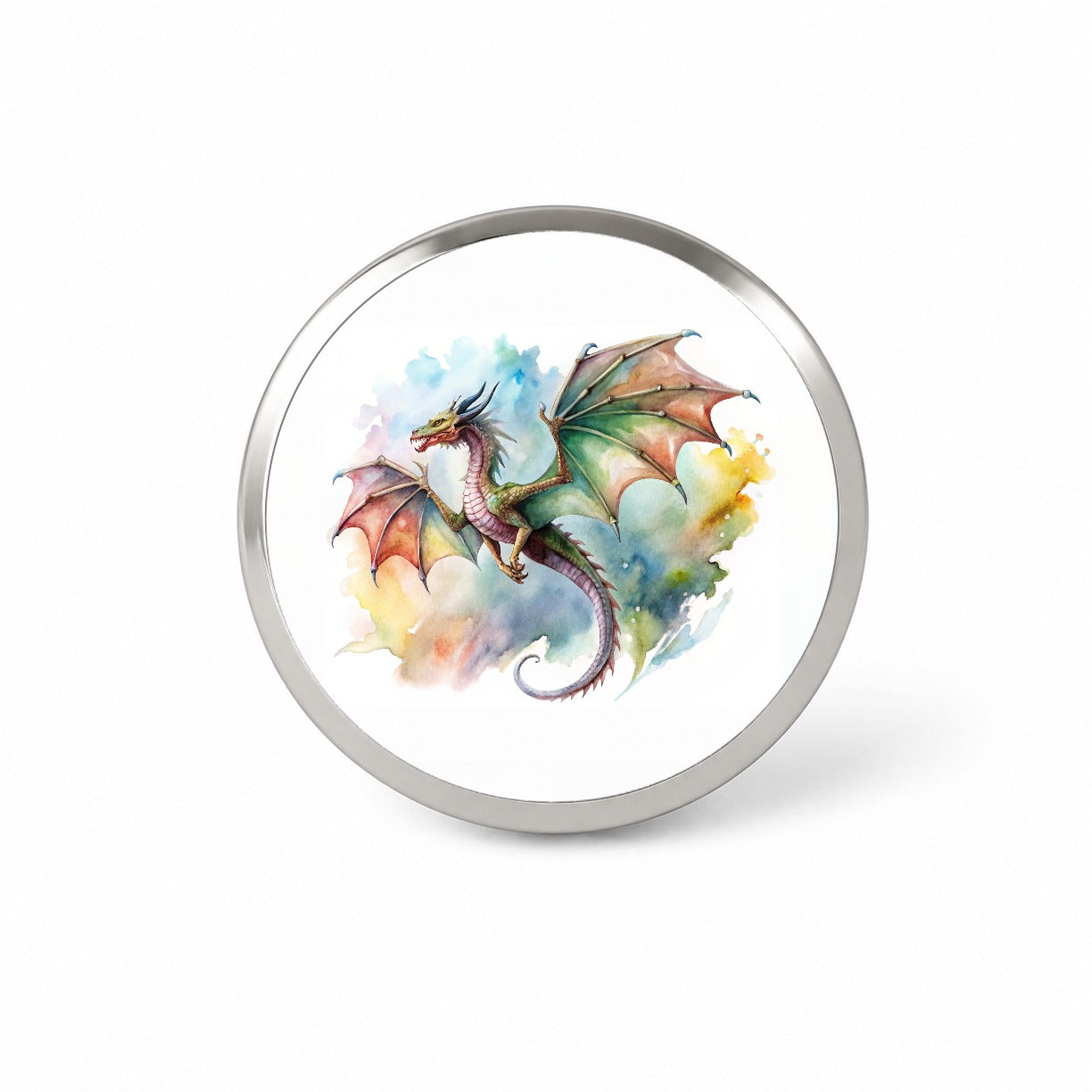 Fantasy Wyvern Dragon In Flight Watercolor Novelty Hat Backpack Lapel Pin
