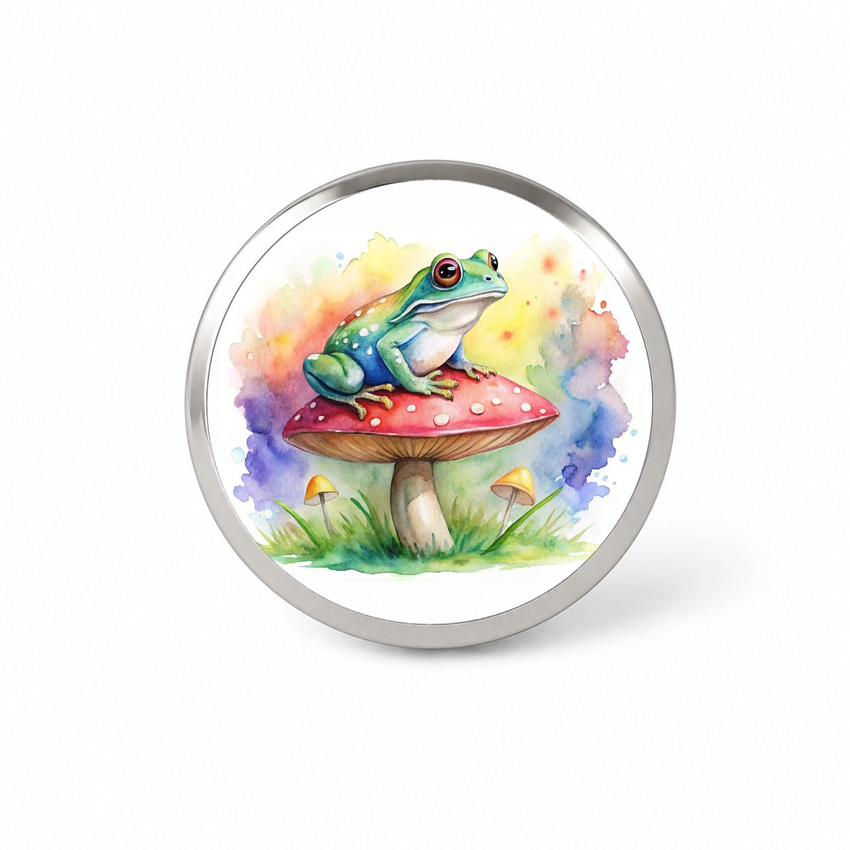 Frog Sitting On A Magical Mushroom Watercolor Novelty Hat Backpack Lapel Pin