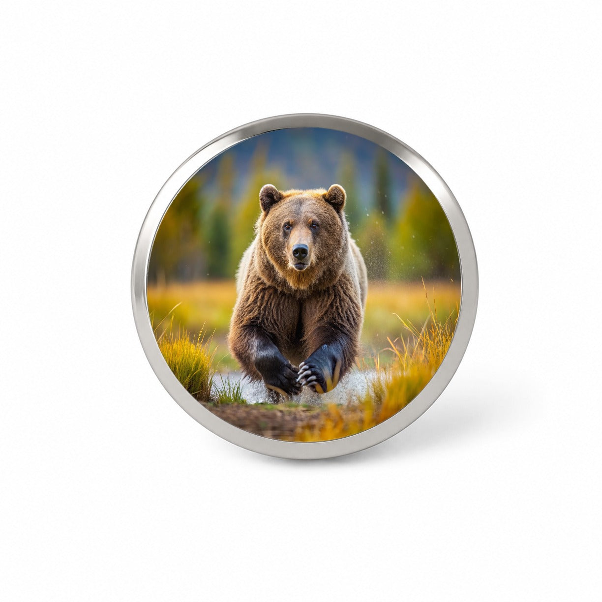 Grizzly Bear Chasing You Novelty Hat Backpack Lapel Pin