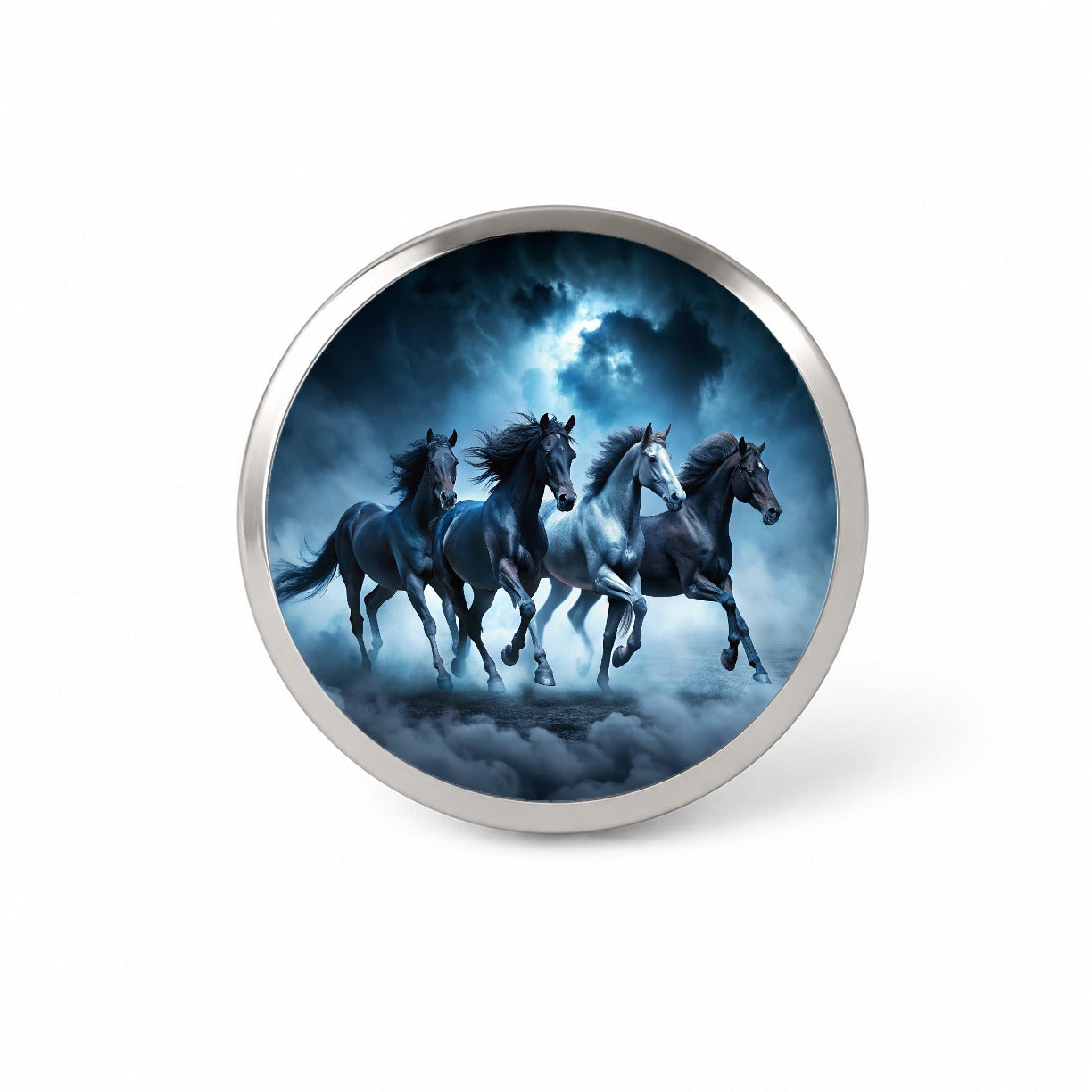 Horses Galloping Out Of The Night Mists Novelty Hat Backpack Lapel Pin